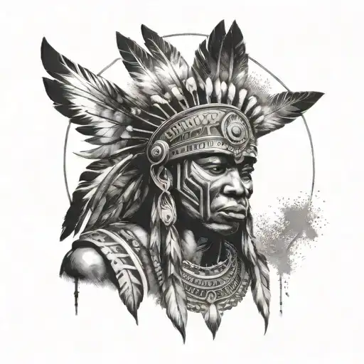 African Warrior With Native American headress tattoo design idea
