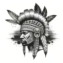 African Warrior With Native American headress tattoo design idea