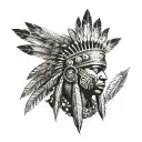 African Warrior With Native American headress tattoo design idea
