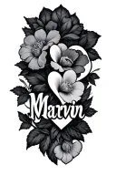 the word Marvin with a timeless piece with hearts and flowers tattoo design idea
