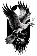 a phoenix flying under a philant star brings a leaf of lorium in its beak to a single ant tattoo design idea