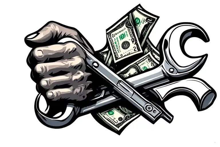 clean hands dirty money adjustable wrench crossed tattoo design idea