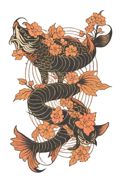 minimalistic,Japanese, Sakura, lines, fish, cat, fairy, more detailed tattoo design idea