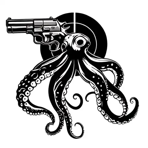 A shooting range target with an octopus tentacle holding a gun tattoo design idea