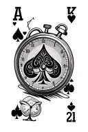 ace of spades, stop watch set to 2/2/25, and the word family in script  tattoo design idea