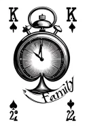 ace of spades, stop watch set to 2/2/25, and the word family in script  tattoo design idea