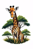 giraffe and leopard tattoo with tree in background in african safari tattoo design idea