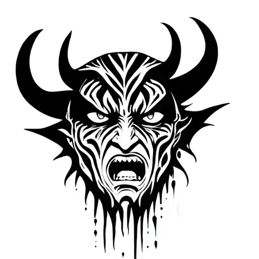 the devil in human form , anger in the eyes at all people, tears,  tattoo design idea