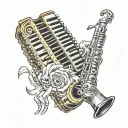 accordion, saxophone, 'i did it my way' tattoo design idea
