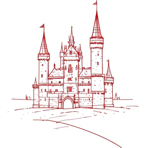 red ink army engineer castle silhouette tattoo design idea