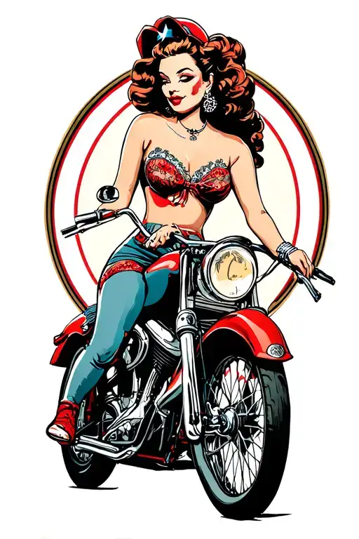 Rockabilly pin up girl riding tattoo design idea