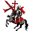 medieval knight holding sword riding a horse and holding the saint george cross in red tattoo design idea