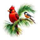 cardinal and chickadee in a Florida palm tree intertwined tattoo design idea