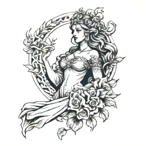 I want you to design a full sleeve tattoo with Dionysus, Freyja, Aphrodite and Poseidon tattoo design idea
