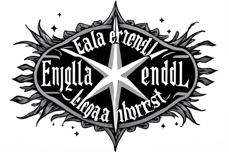"Eala earendel engla beorhest" Morning star over text tattoo design idea
