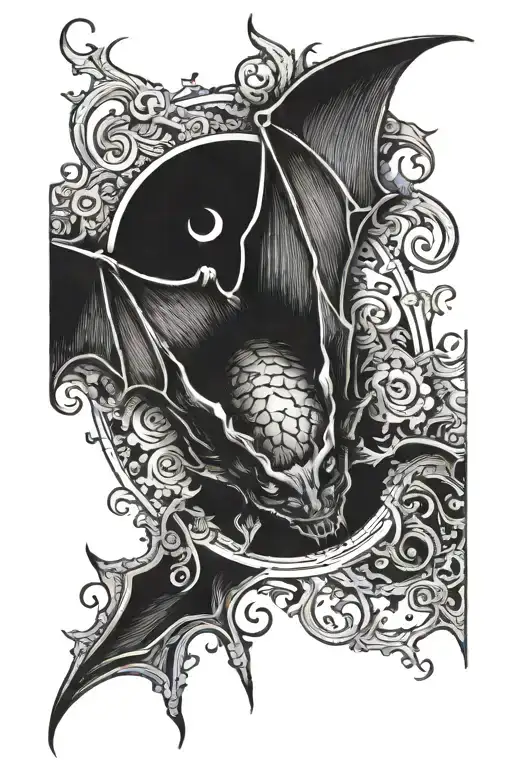 bat hanging upside down black sun tattoo design idea