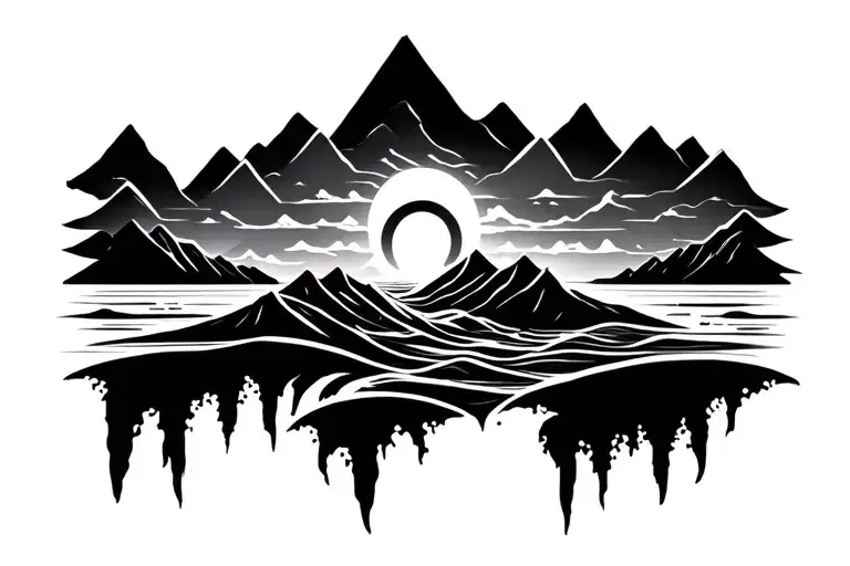 ocean mountains sunrise infinity symbol tattoo design idea
