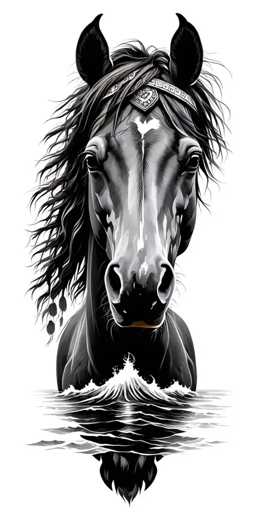 horses and Indians with ocean theme  tattoo design idea