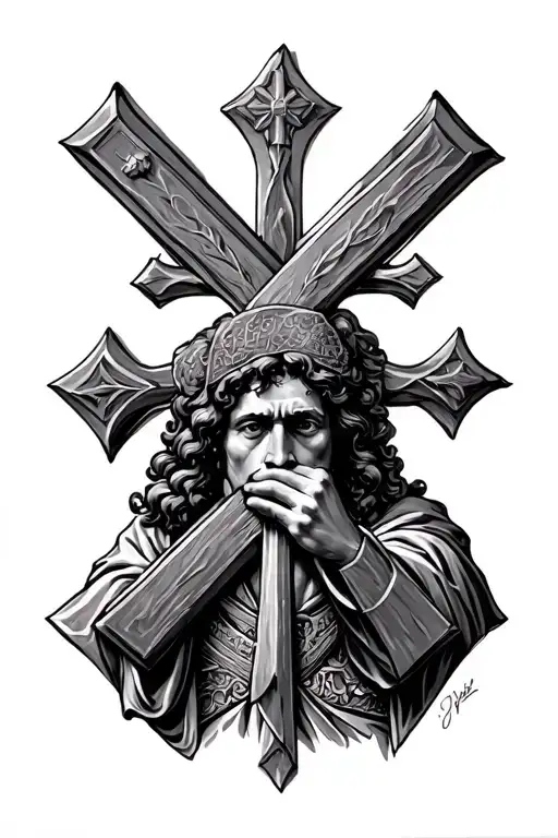 Saint Andrew with his cross(shaped like an X) and details tattoo design idea
