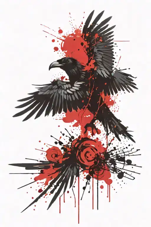 runes and a raven with outstretched wings tattoo design idea