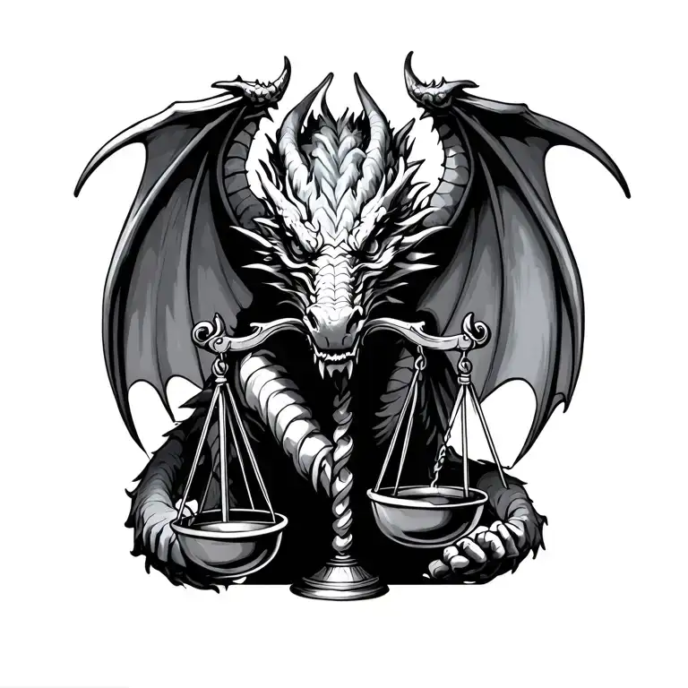 dragon holding the scales of justice intertwined tattoo design idea