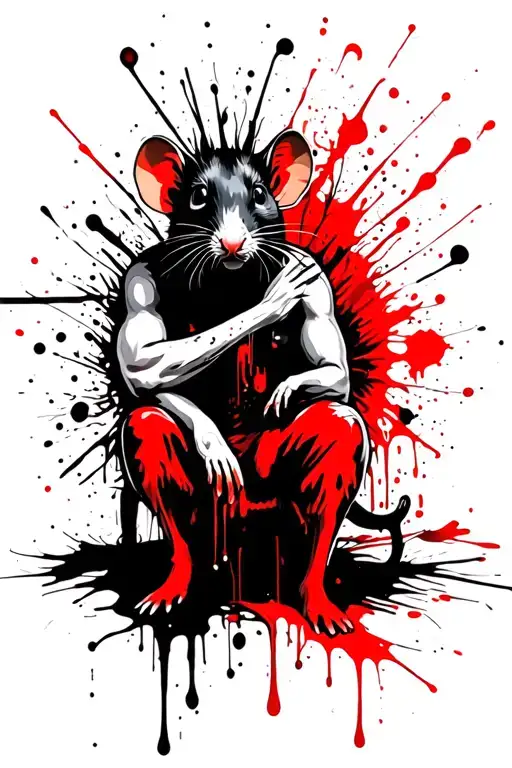 rat king sitting tattoo design idea