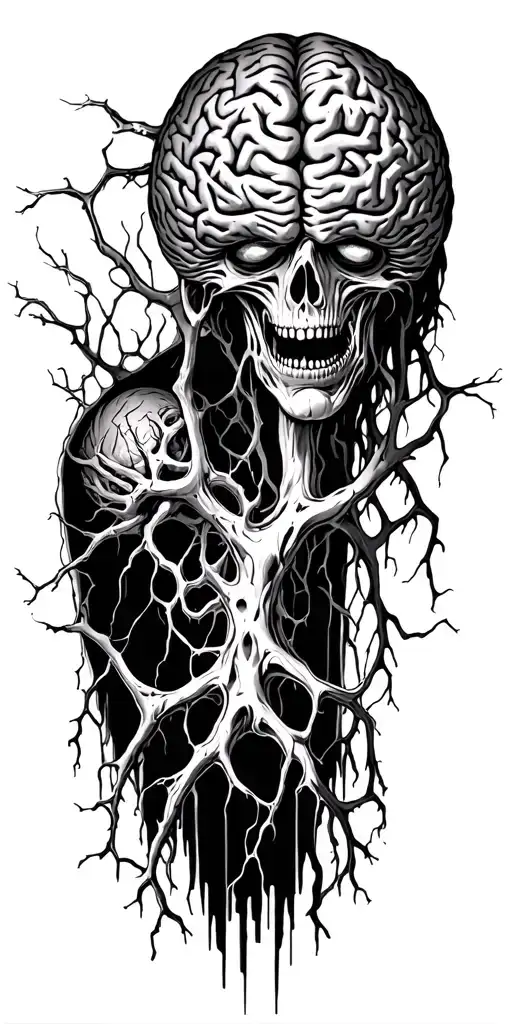 brain neurons, fill gaps with horror characters tattoo design idea