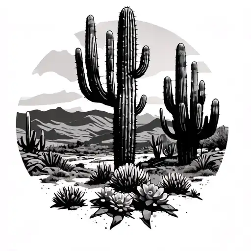 arizona landscape with cactus tattoo design idea