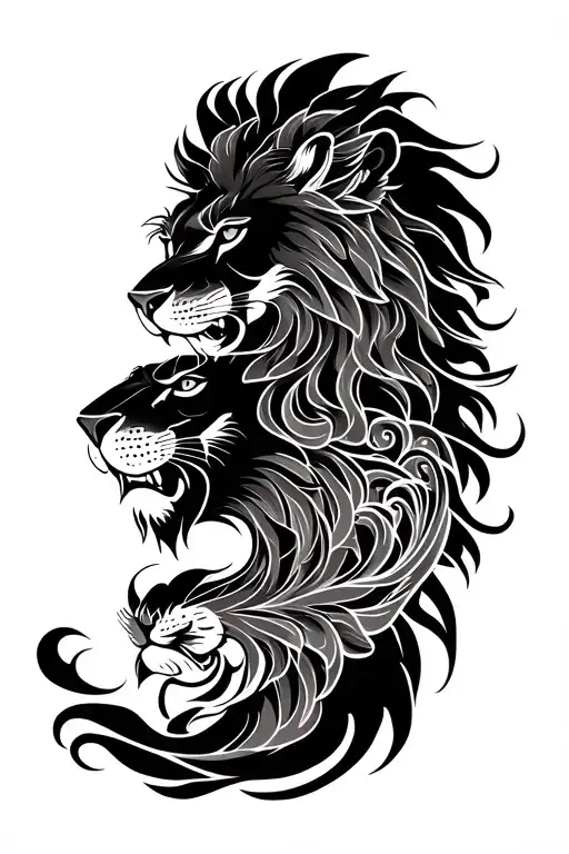 son lion and father lion heads. Name Bas, date 22-11-2023, time 6.48. tattoo design idea