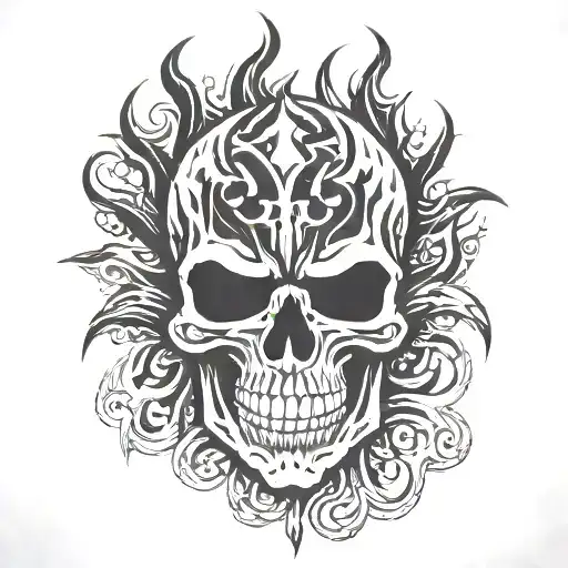 Skull in flames  tattoo design idea
