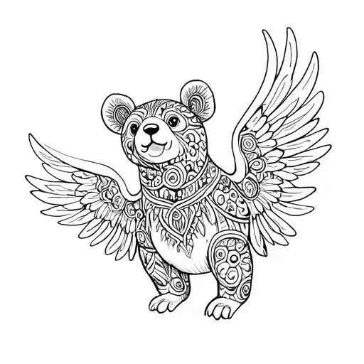 Alebrije bear with wings  tattoo design idea