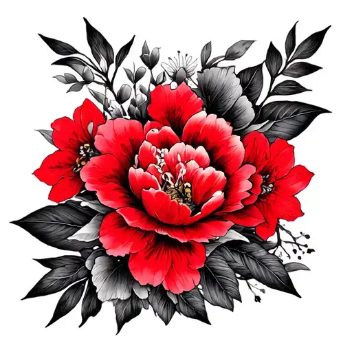 Guam AND Japan Floral black and red tattoo design idea