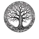 Circular tree coverup tattoo design idea
