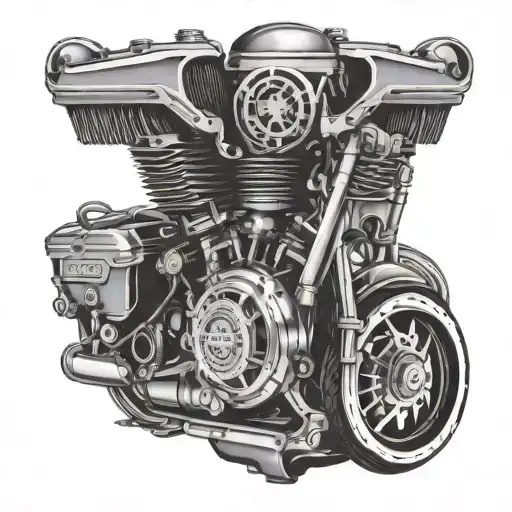 Harley Davidson engine with Harley emblem intertwined tattoo design idea