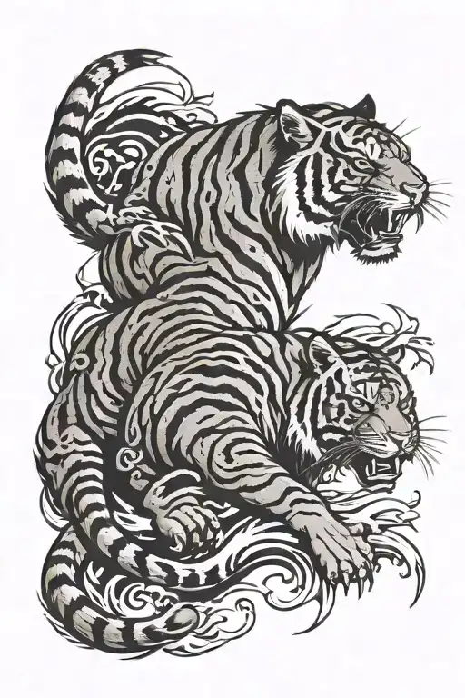 simple traditional Japanese tiger tattoo with the Yang symbol hidden in its stripes  tattoo design idea