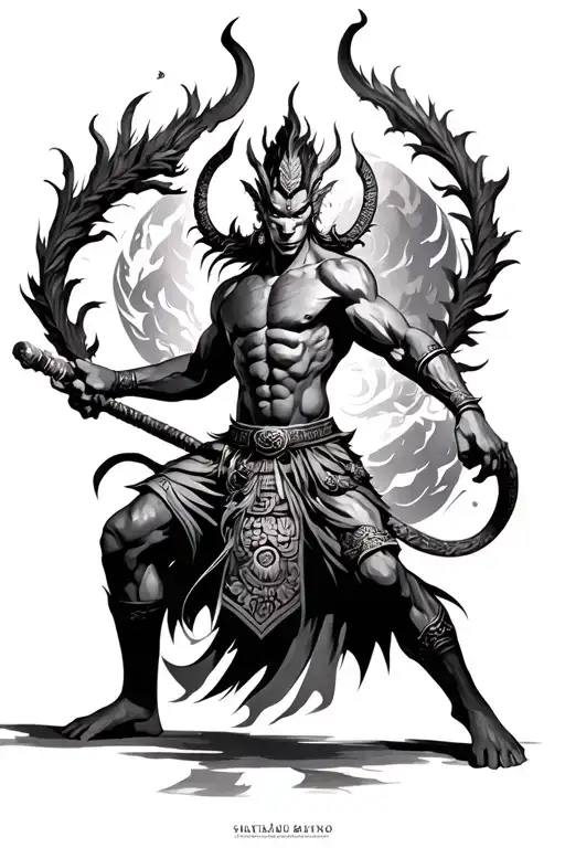 thai demon warrior battling tattoo design idea