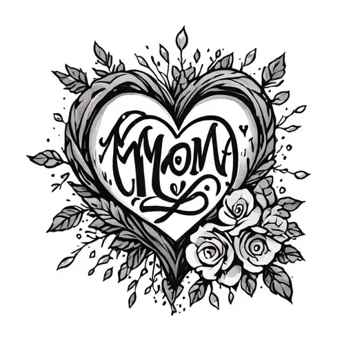 "MPMMA" mom love heart tattoo design idea