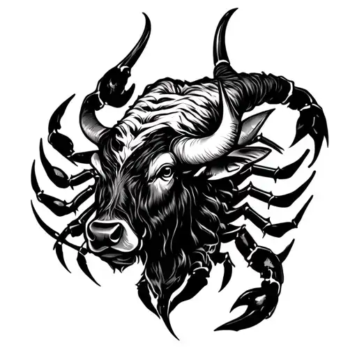 Taurus bull with scorpion surrounded tattoo design idea