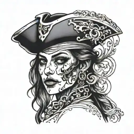 pirate women half face tattoo design idea