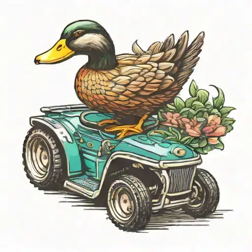 duck on a riding lawnmower tattoo design idea