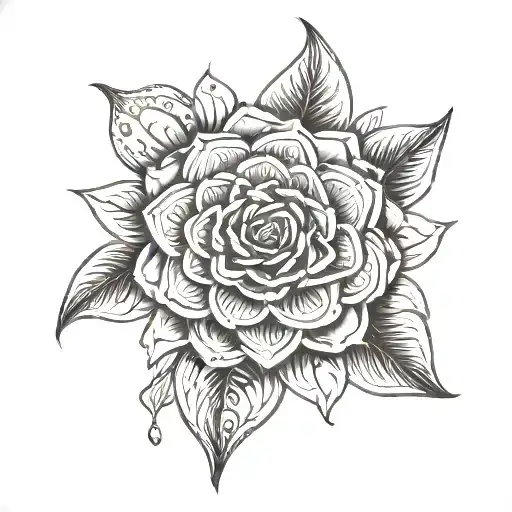 Create line art tattoo concepts that blend mandala, rose, and leafes seamlessly. Imagine designs where legal symbols li tattoo design idea