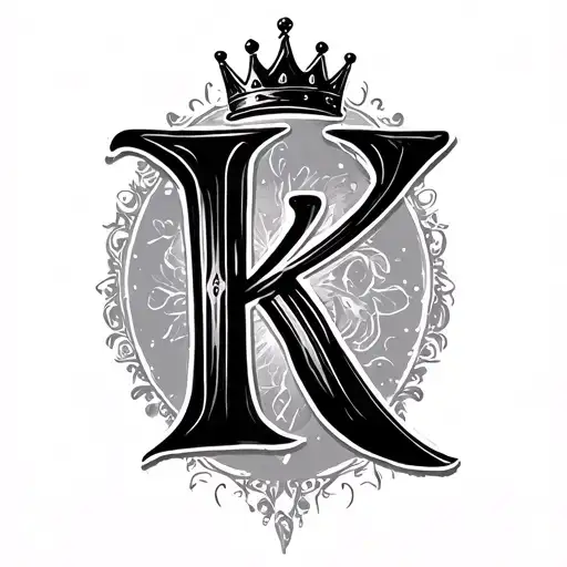 cursive letter 'K' with a crown and phrase "一蓮托生" tattoo design idea