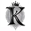 cursive letter 'K' with a crown and phrase "一蓮托生" tattoo design idea