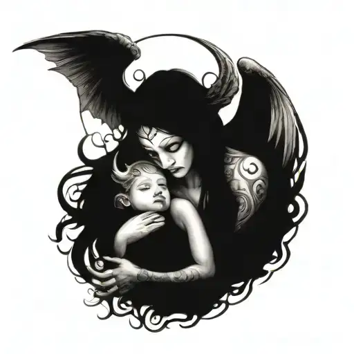 Demon and Angel mother tattoo design idea
