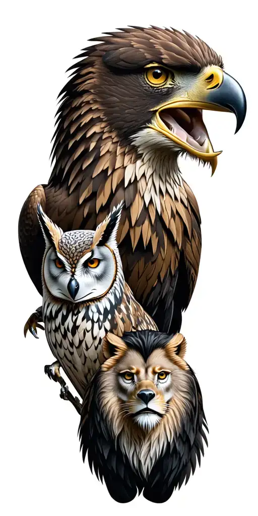 Eagle, lion, wolf, owl. tattoo design idea
