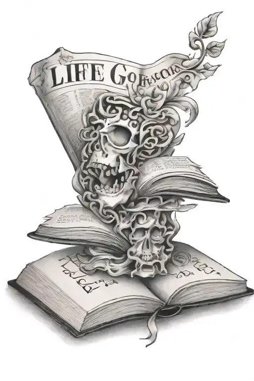 open book with the words Life Goes On written inside tattoo design idea