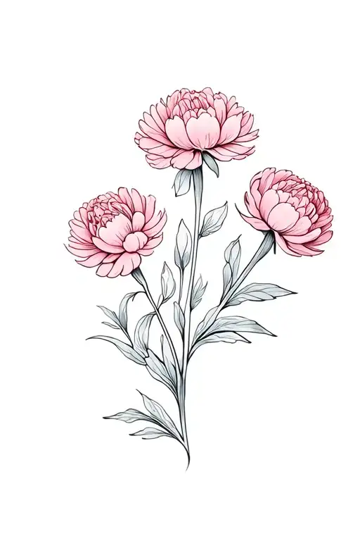 carnation flower, snowdrop flower, peony flower, chrysanthemum flower and leaves  tattoo design idea
