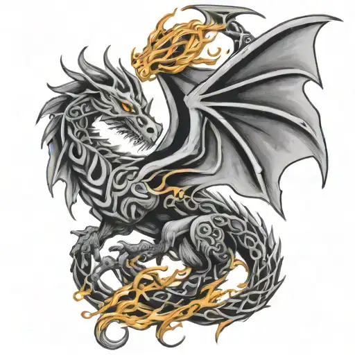 Celtic dragon breathing fire rising tattoo design idea
