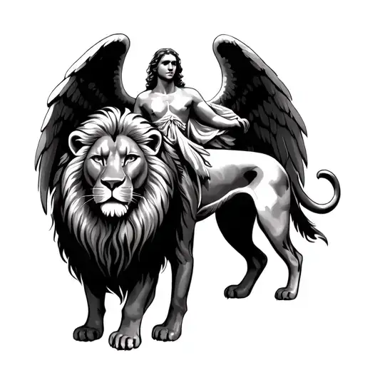 the Angel Gabriel and a lion  tattoo design idea