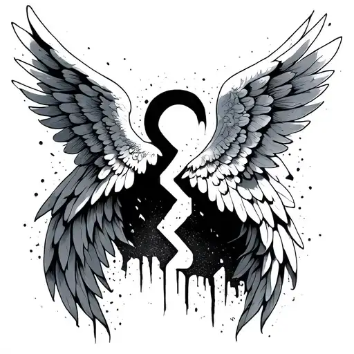 Hidden and controlled anger with semi-colon for survival and angels wings one open one broken tattoo design idea